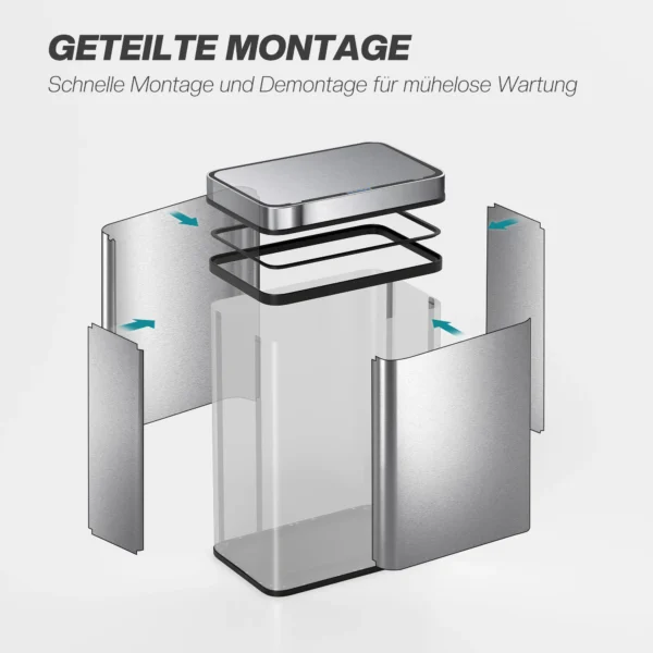 50 L Sensor Prullenbak, Automatische Deksel, Roestvrij Staal, Veelzijdig Bruikbaar, Zilverkleurig