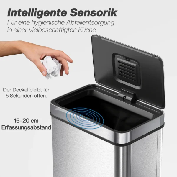 50 L Sensor Prullenbak, Automatische Deksel, Roestvrij Staal, Veelzijdig Bruikbaar, Zilverkleurig