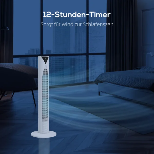 70° Oscillerende Torenventilator Met Afstandsbediening 4 Modi 3 Snelheden Timer 31,5 X 31,5 X 96 Cm Wit