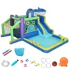 8 in 1 Opblaasbaar Springkasteel Met Haai ontwerp, Blower, Glijbaan, Pierenbadje, Trampoline Voor 3 8 Jaar 405x345x235cm Meerkleurig