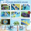 8 in 1 Opblaasbaar Springkasteel Met Haai ontwerp, Blower, Glijbaan, Pierenbadje, Trampoline Voor 3 8 Jaar 405x345x235cm Meerkleurig