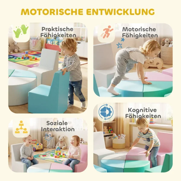 8 TLG. Schuim Bouwstenen Kinderen Zachte Bouwstenen Met Tafel En Stoelontwerp Klimmen Bouwblokken Van PU Meerkleurig