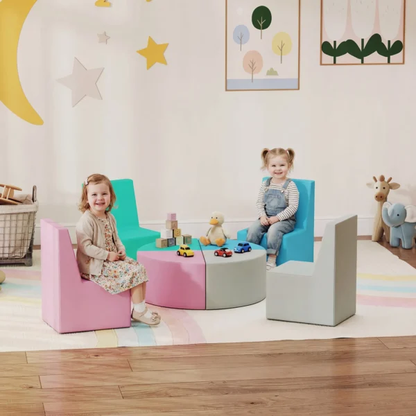 8 TLG. Schuim Bouwstenen Kinderen Zachte Bouwstenen Met Tafel En Stoelontwerp Klimmen Bouwblokken Van PU Meerkleurig