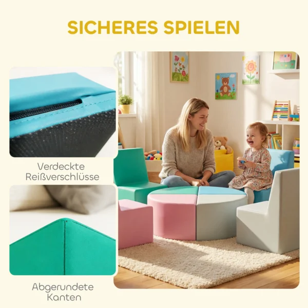 8 TLG. Schuim Bouwstenen Kinderen Zachte Bouwstenen Met Tafel En Stoelontwerp Klimmen Bouwblokken Van PU Meerkleurig