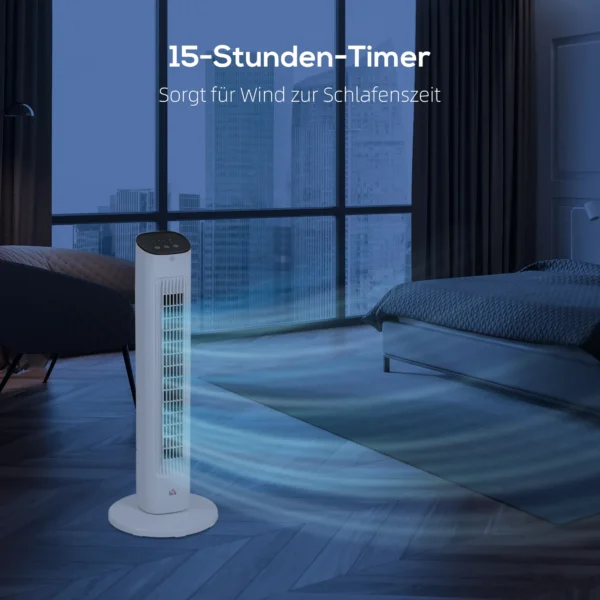 85° Oscillerende Torenventilator Met Afstandsbediening 3 Snelheden 2 Modi Timer LED display 30x30x78 Cm Wit