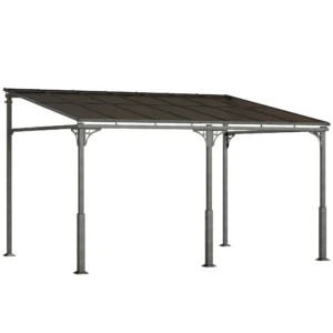 Aanbouwpaviljoen 4 X 3m Terrasoverkapping Met Schuin Polycarbonaat Dak Metalen Aluminium Frame, Wandmontage