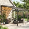 Aanbouwpaviljoen 4 X 3m Terrasoverkapping Met Schuin Polycarbonaat Dak Metalen Aluminium Frame, Wandmontage