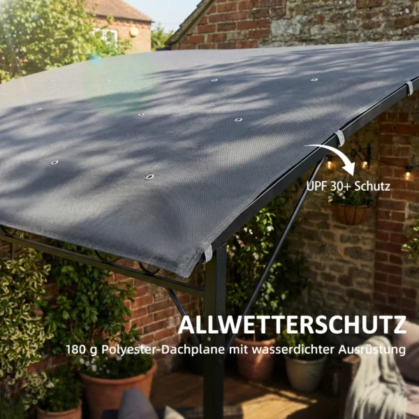 Aanbouwpaviljoen Pergola Met Metalen Frame Dak, Weerbestendig Wandgemonteerd Paviljoen Luifel 2,86 X 3,84 X 2,52 M Grijs