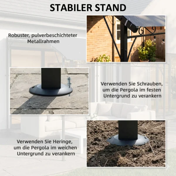 Aanbouwpaviljoen Pergola Met Metalen Frame Dak, Weerbestendig Wandgemonteerd Paviljoen Luifel 2,86 X 3,84 X 2,52 M Grijs