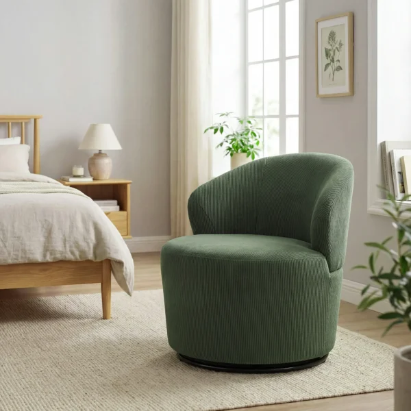 Accentstoel, 360 graden Draaiing, Moderne Draaistoel Met Ronde Voet, Voor Woonkamer En Slaapkamer, Groen