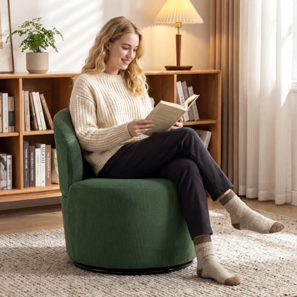 Accentstoel, 360 graden Draaiing, Moderne Draaistoel Met Ronde Voet, Voor Woonkamer En Slaapkamer, Groen