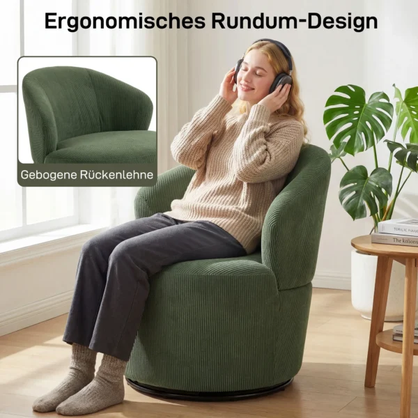 Accentstoel, 360 graden Draaiing, Moderne Draaistoel Met Ronde Voet, Voor Woonkamer En Slaapkamer, Groen