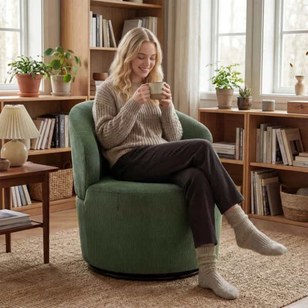 Accentstoel, 360 graden Draaiing, Moderne Draaistoel Met Ronde Voet, Voor Woonkamer En Slaapkamer, Groen