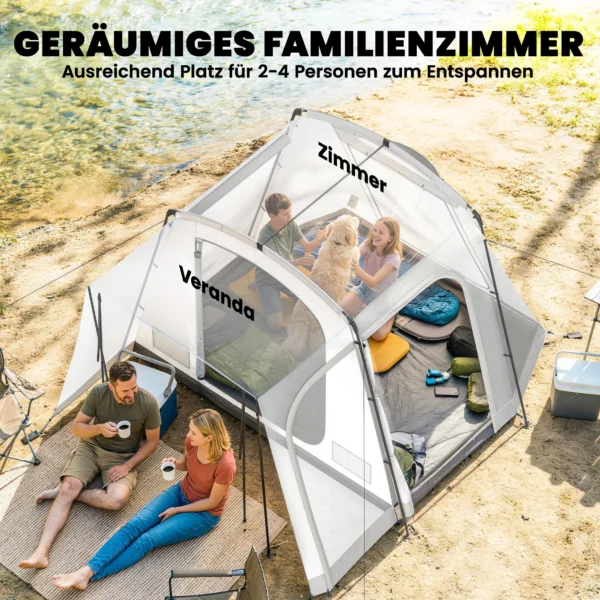 Achtertent Voor 2 4 Personen, 320 X 280 X 205 Cm 2 In 1 Auto tent Waterdicht Tunnel Tent Met 4 Deuren Ramen Grondzeil