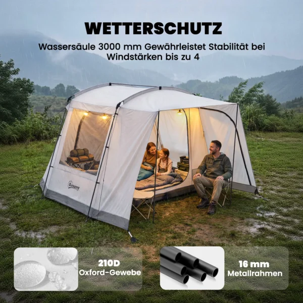 Achtertent Voor 2 4 Personen, 320 X 280 X 205 Cm 2 In 1 Auto tent Waterdicht Tunnel Tent Met 4 Deuren Ramen Grondzeil