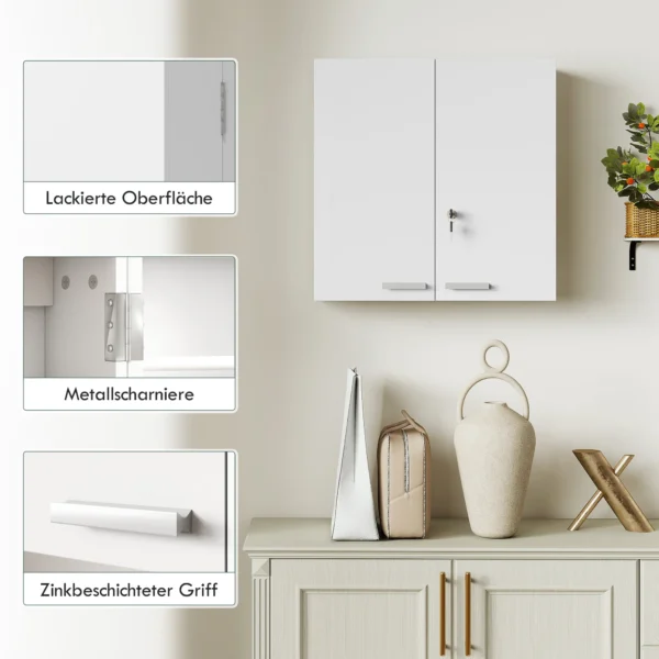 Afsluitbare Medicijnkast 2 deurs Hangende Medicijnkast Met 11 Vakken 2 Sleutels, 53 X 20 X 53 Cm, Wit