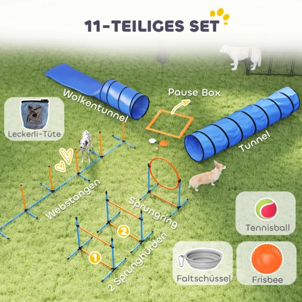 Agility Set Honden 11 delig Agility Uitrusting Voor Honden Met 2 Tunnel Hoogteverstelbare Springring & Hindernissen Slalomstang