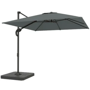 Alu Ampelscherm Ø244cm Parasol Met Kruk Stand Waterafstotend 360° Draaibaar Donkergrijs