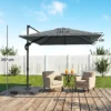 Alu Ampelscherm Ø244cm Parasol Met Kruk Stand Waterafstotend 360° Draaibaar Donkergrijs