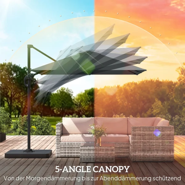 Alu Ampelscherm Ø244cm Parasol Met Kruk Stand Waterafstotend 360° Draaibaar Donkergrijs