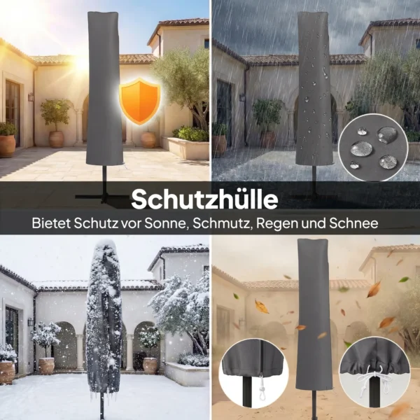 Ampelscherm Ca. Ø300 Cm Kantelbaar Zonnescherm Met Kruk Kruisvoet Windkabels Beschermhoes Donkergrijs