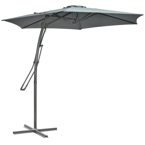 Ampelscherm Ø293cm Parasol Met Zijhendel Kruisbasis, Windscherm Waterafstotend Donkergrijs