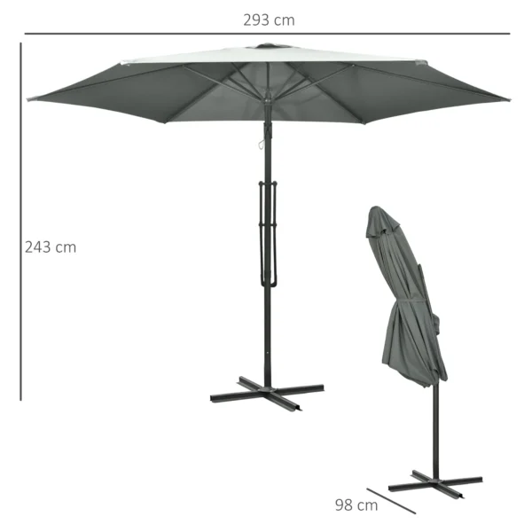Ampelscherm Ø293cm Parasol Met Zijhendel Kruisbasis, Windscherm Waterafstotend Donkergrijs