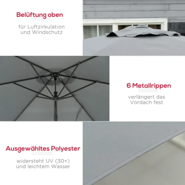 Ampelscherm Ø293cm Parasol Met Zijhendel Kruisbasis, Windscherm Waterafstotend Donkergrijs