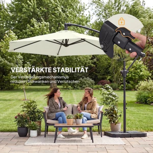 Ampelschirm Ca. Ø300 Cm Parasol Met Vergrendelingsmechanisme Kruk Standaard Gewichten Crèmewit