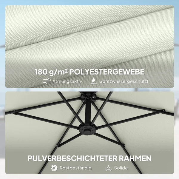 Ampelschirm Ca. Ø300 Cm Parasol Met Vergrendelingsmechanisme Kruk Standaard Gewichten Crèmewit