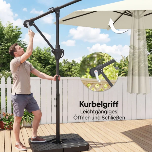 Ampelschirm Ca. Ø300 Cm Parasol Met Vergrendelingsmechanisme Kruk Standaard Gewichten Crèmewit