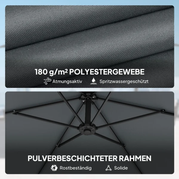 Ampelschirm Ca. Ø300 Cm Parasol Met Vergrendelingsmechanisme Kruk Standaard Gewichten Donkergrijs