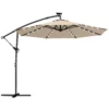 Ampelschirm LED Solar Ca. Ø300 Cm Draaibare Parasol Met Kruk Stand Beige Beschermhoes