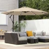 Ampelschirm LED Solar Ca. Ø300 Cm Draaibare Parasol Met Kruk Stand Beige Beschermhoes