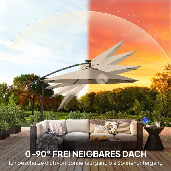 Ampelschirm LED Solar Ca. Ø300 Cm Draaibare Parasol Met Kruk Stand Beige Beschermhoes