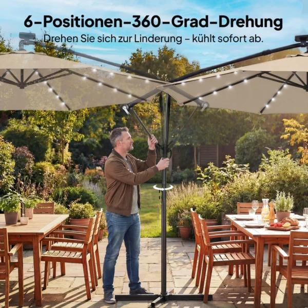 Ampelschirm LED Solar Ca. Ø300 Cm Draaibare Parasol Met Kruk Stand Beige Beschermhoes
