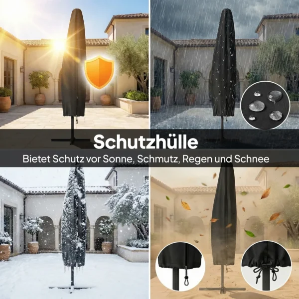 Ampelschirm LED Solar Ca. Ø300 Cm Draaibare Parasol Met Kruk Stand Beige Beschermhoes