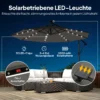 Ampelschirm LED Solar Ca. Ø300 Cm Draaibare Parasol Met Kruk Stand Schutshoes Donkergrijs