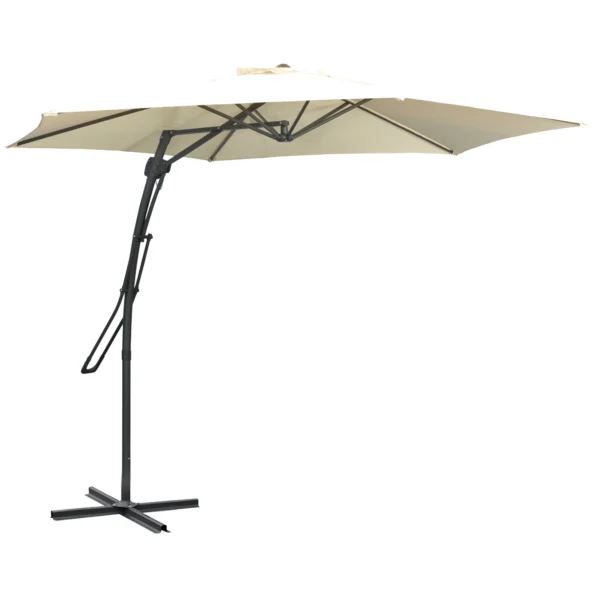 Ampelschirm Ø293cm Parasol Met Zijhendel Kruisbasis, Windscherm Waterafstotend Crèmewit