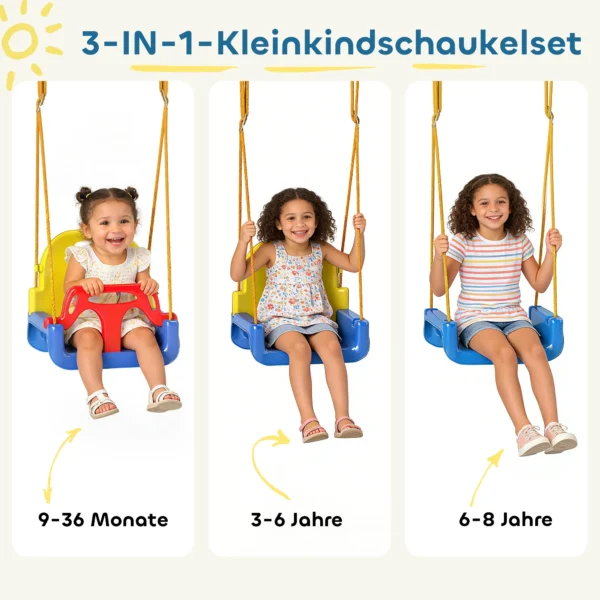 Baby Schommel 3 In 1 Kinder Schommel Verstelbaar Schommelstoel Met Rugleuning, Veiligheidsgordel, 128 X 155 X 157 Cm Blauw