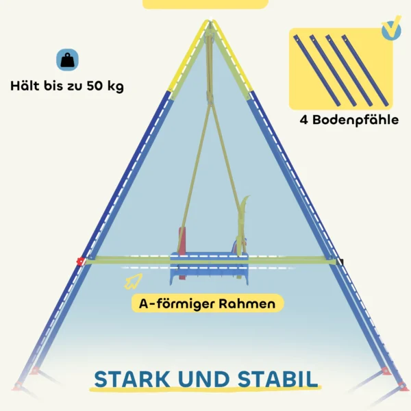 Baby Schommel 3 In 1 Kinder Schommel Verstelbaar Schommelstoel Met Rugleuning, Veiligheidsgordel, 128 X 155 X 157 Cm Blauw