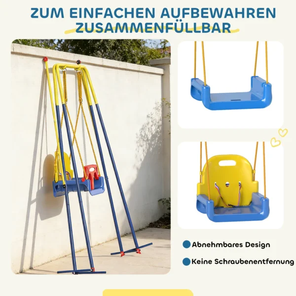 Baby Schommel 3 In 1 Kinder Schommel Verstelbaar Schommelstoel Met Rugleuning, Veiligheidsgordel, 128 X 155 X 157 Cm Blauw