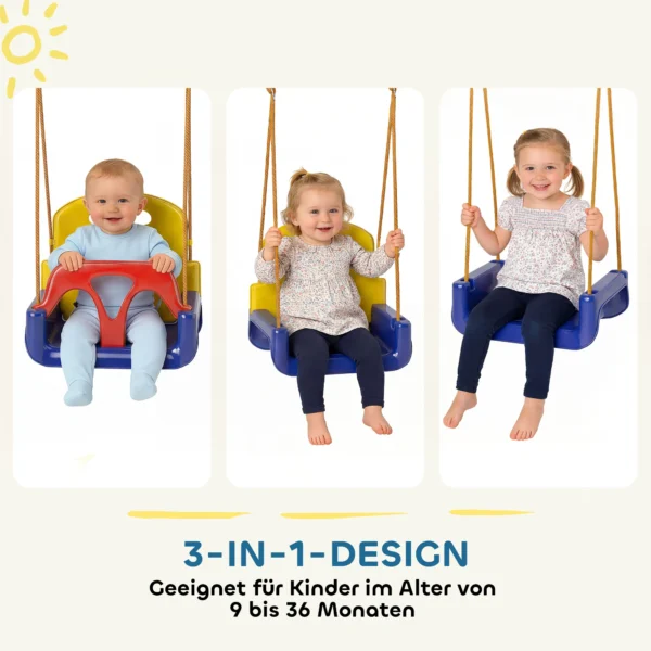 Baby Schommel 3 In 1 Verstelbaar Kinder Schommel Met Rugleuning, Veiligheidsgordel, Voor Kinderen Van 9 36 Maanden, Donkerblauw