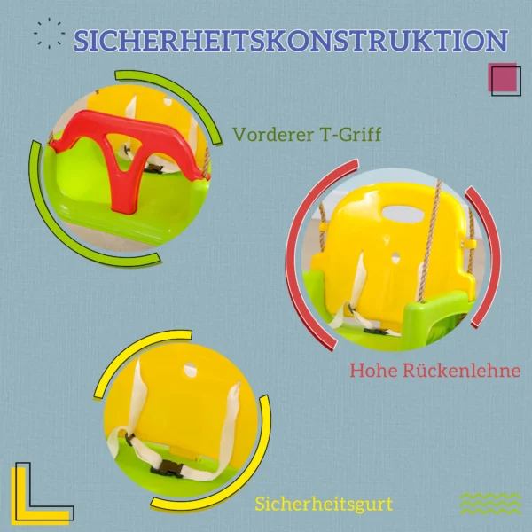 Babyschommel 3 In 1 Verstelbaar Kinderschommel Met Rugleuning, Veiligheidsgordel, Voor Kinderen Van 9 36 Maanden, Groen