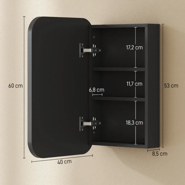 Badkamerspiegelkast, Badkamerkast Met Spiegel, Hangkast Met Verstelbaar Rek, 40 X 10 X 60 Cm, Zwart
