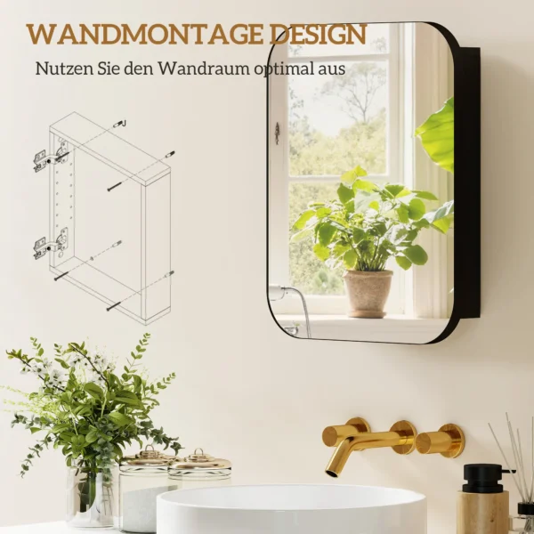 Badkamerspiegelkast, Badkamerskast Met Spiegel, Verstelbaar Rek, 40,2 X 10,2 X 50,9 Cm, Zwart