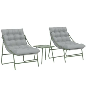 Balkonmeubelset 3 delig Tuinmeubelset Met Tafel Kussens Stalen Frame Verstelbare Voetpads Lichtgrijs