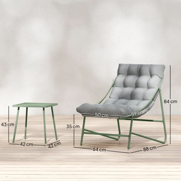 Balkonmeubelset 3 delig Tuinmeubelset Met Tafel Kussens Stalen Frame Verstelbare Voetpads Lichtgrijs