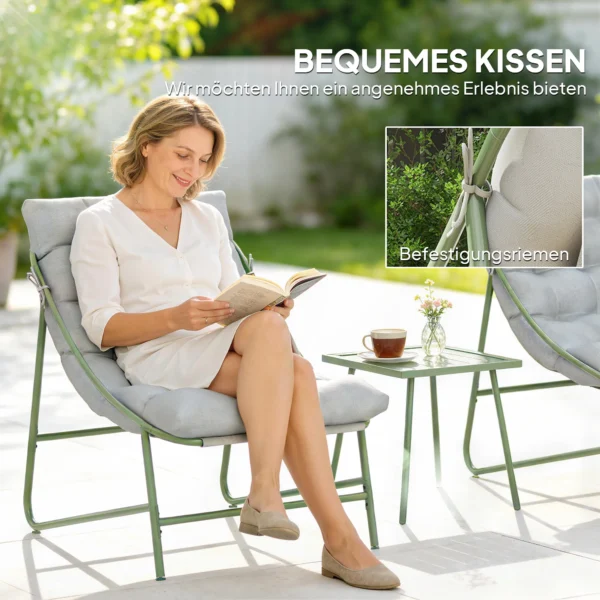Balkonmeubelset 3 delig Tuinmeubelset Met Tafel Kussens Stalen Frame Verstelbare Voetpads Lichtgrijs