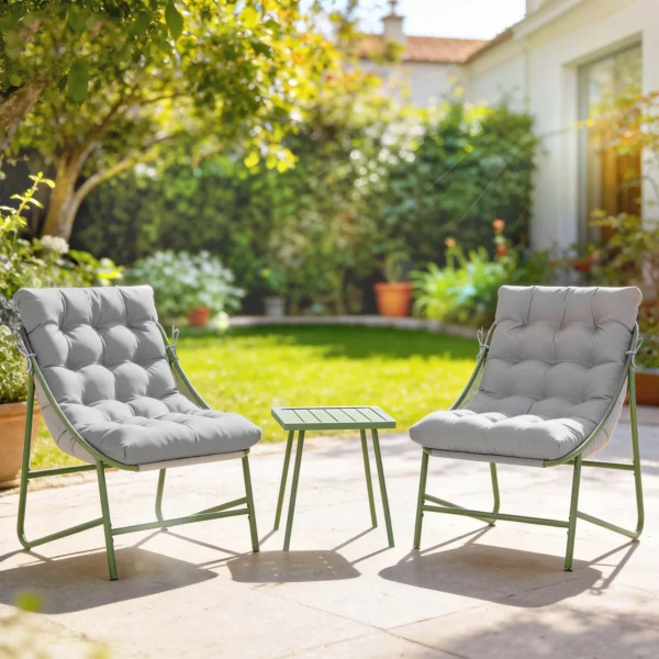 Balkonmeubelset 3 delig Tuinmeubelset Met Tafel Kussens Stalen Frame Verstelbare Voetpads Lichtgrijs
